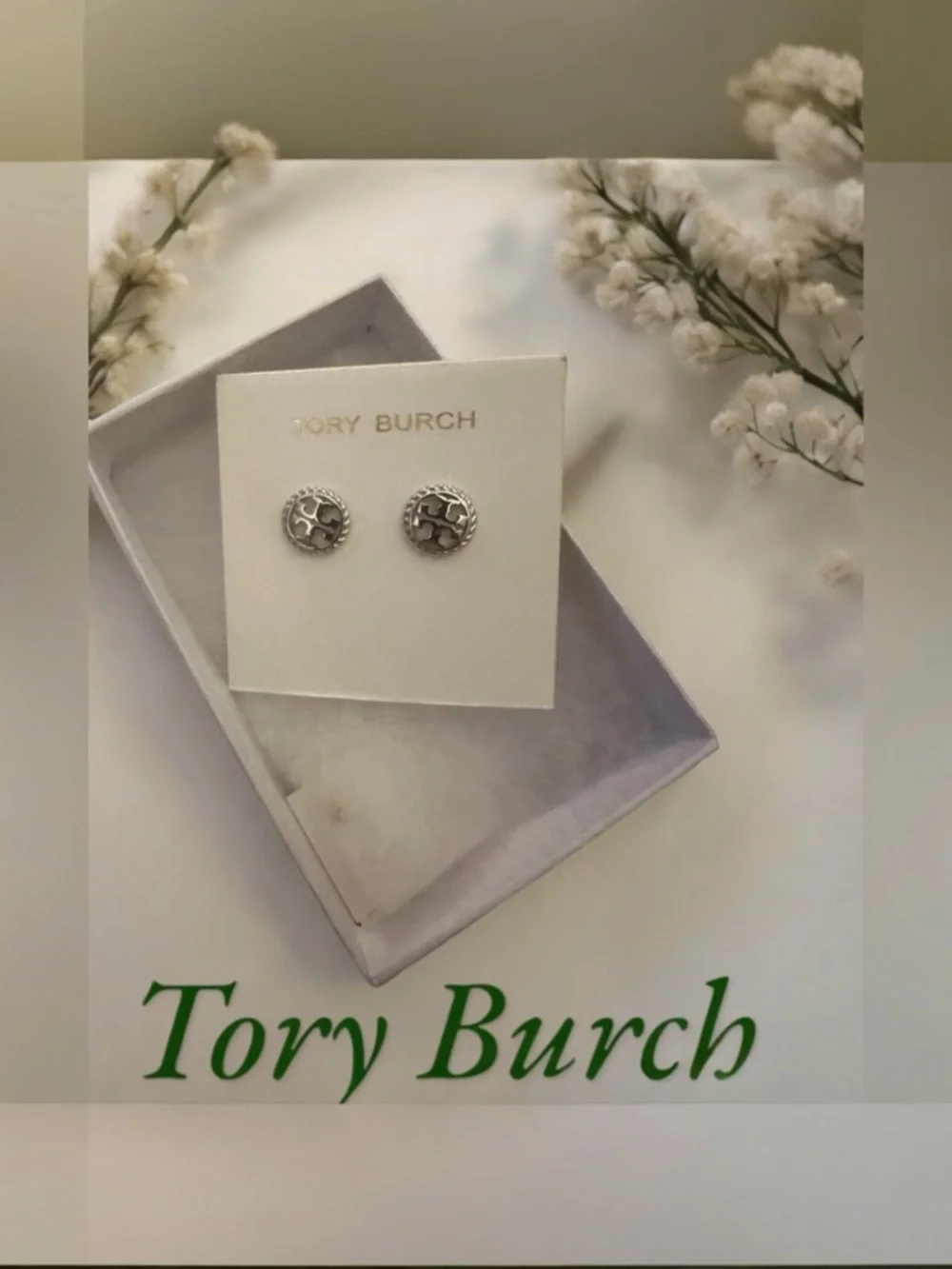 TORY BURCH LOGO earrings in silver NEW WITH TAGS $98 MSRP